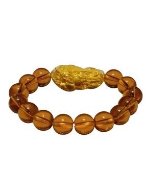 Feng Shui Citrine Pixiu Bracelet Wealth Money Amber Crystal Bead Bracelet